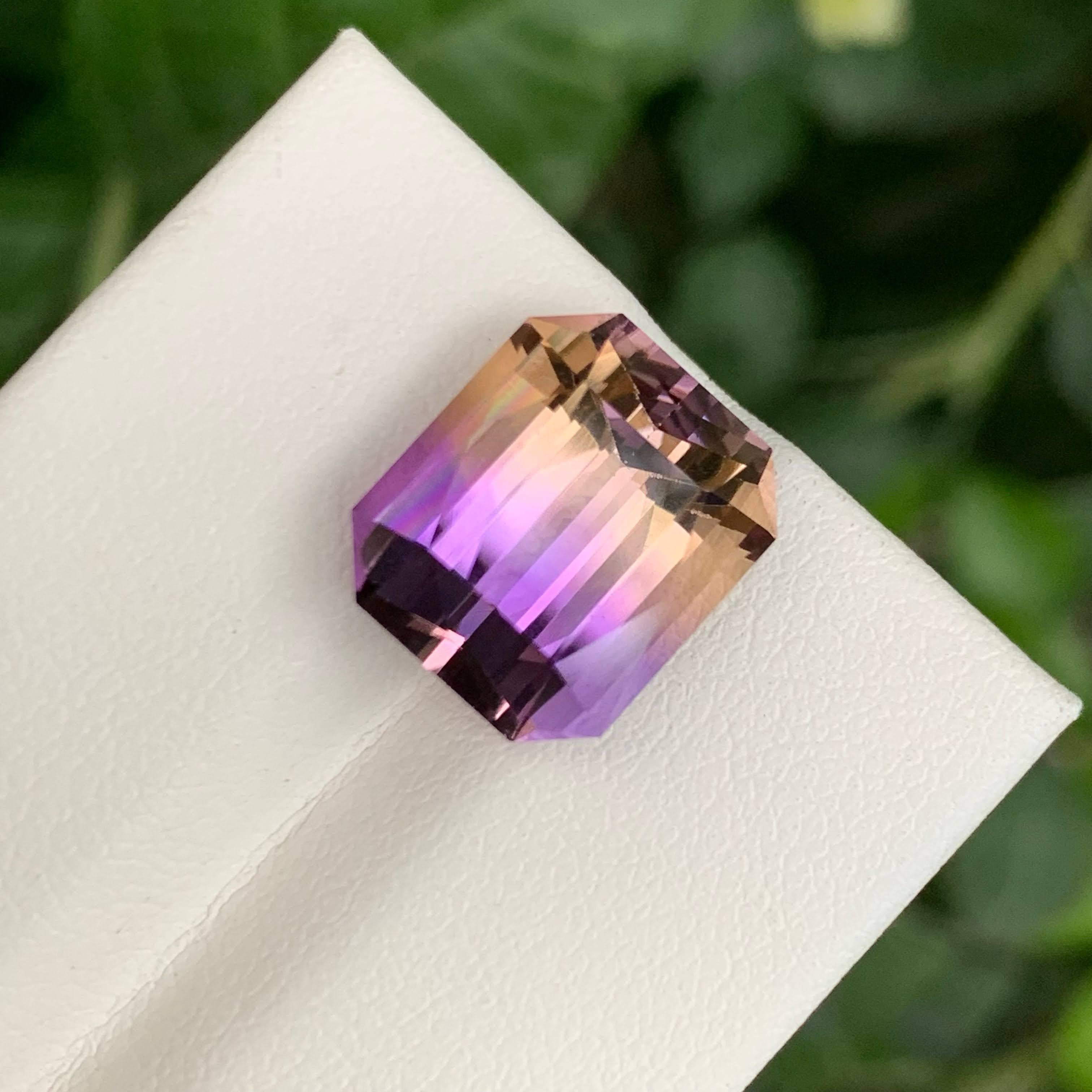 7.55 Carat Natural Loose Bi Color Ametrine Stone Emerald Cut Bolivian Gemstone For Sale 2