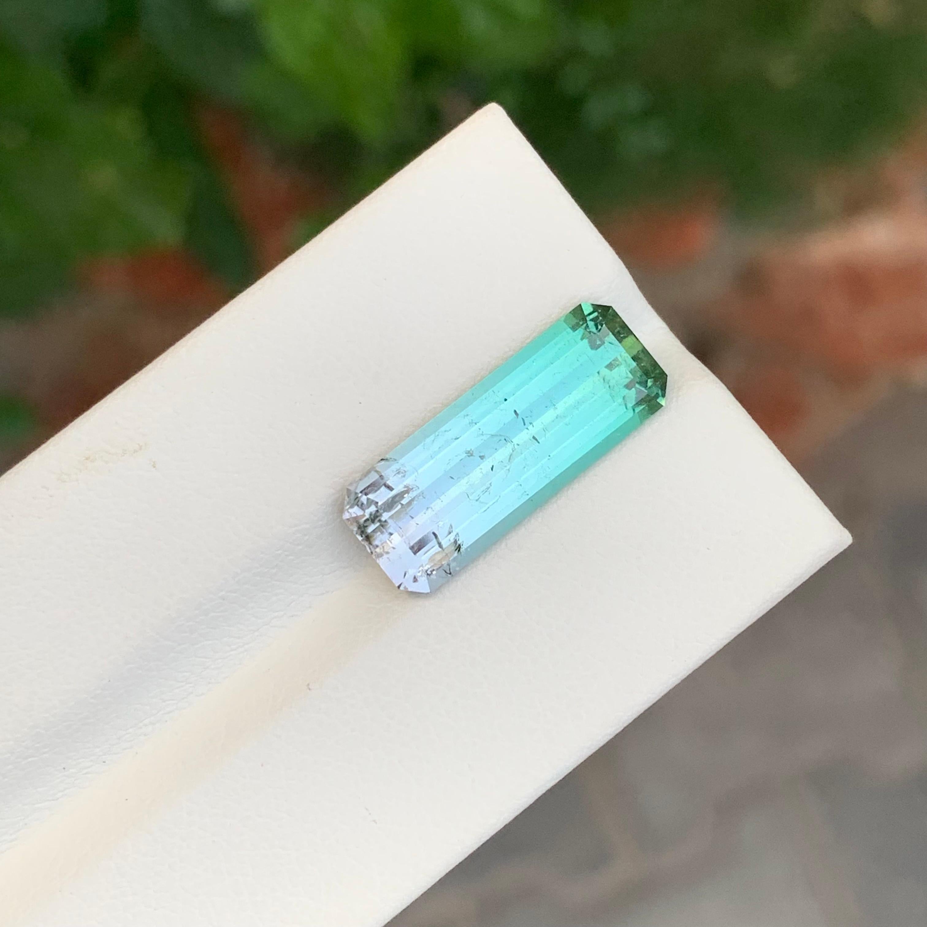 Emerald Cut 7.55 Carat Natural Loose Bi Colour Tourmaline Long Emerald Shape Gemstone For Sale
