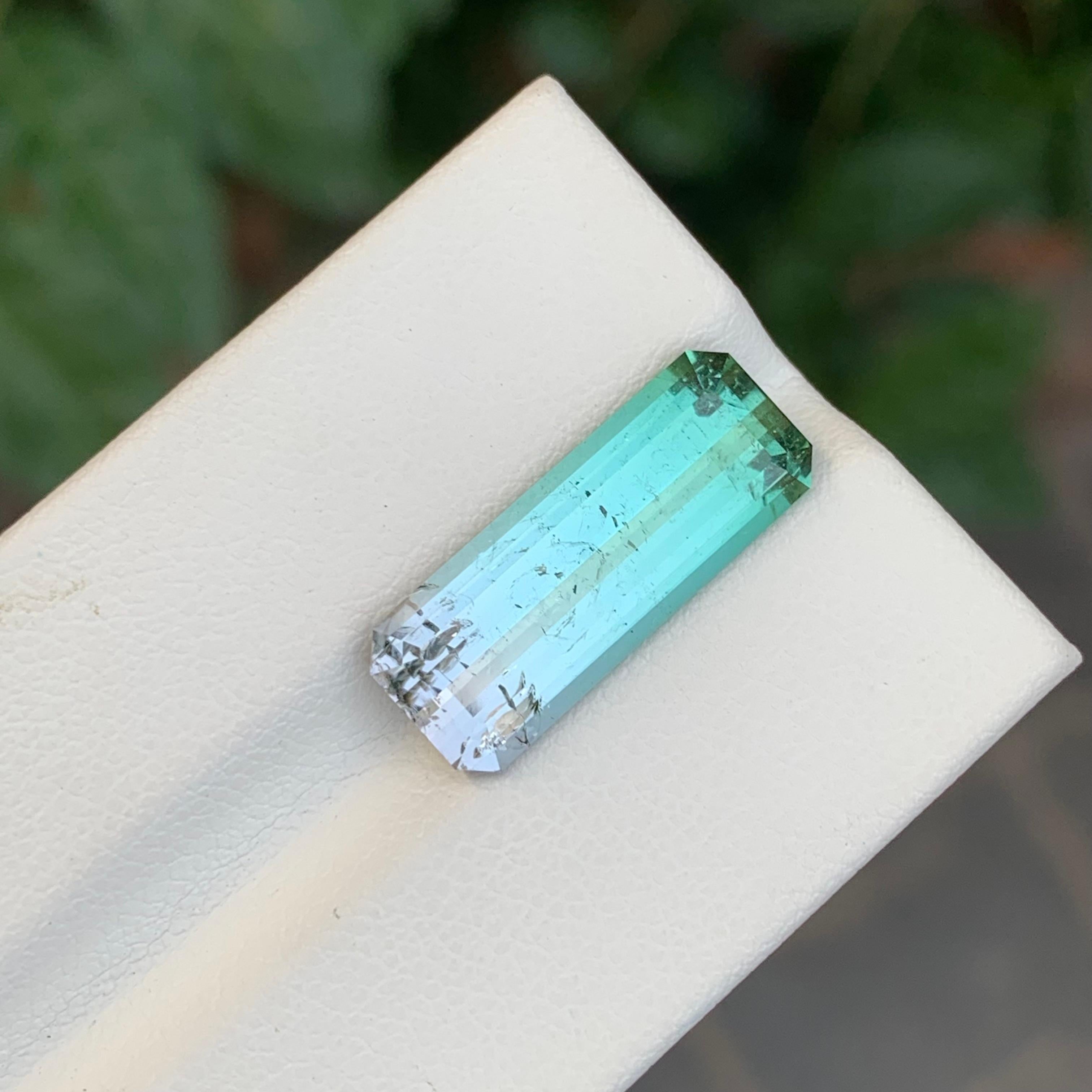 7.55 Carat Natural Loose Bi Colour Tourmaline Long Emerald Shape Gemstone For Sale 1