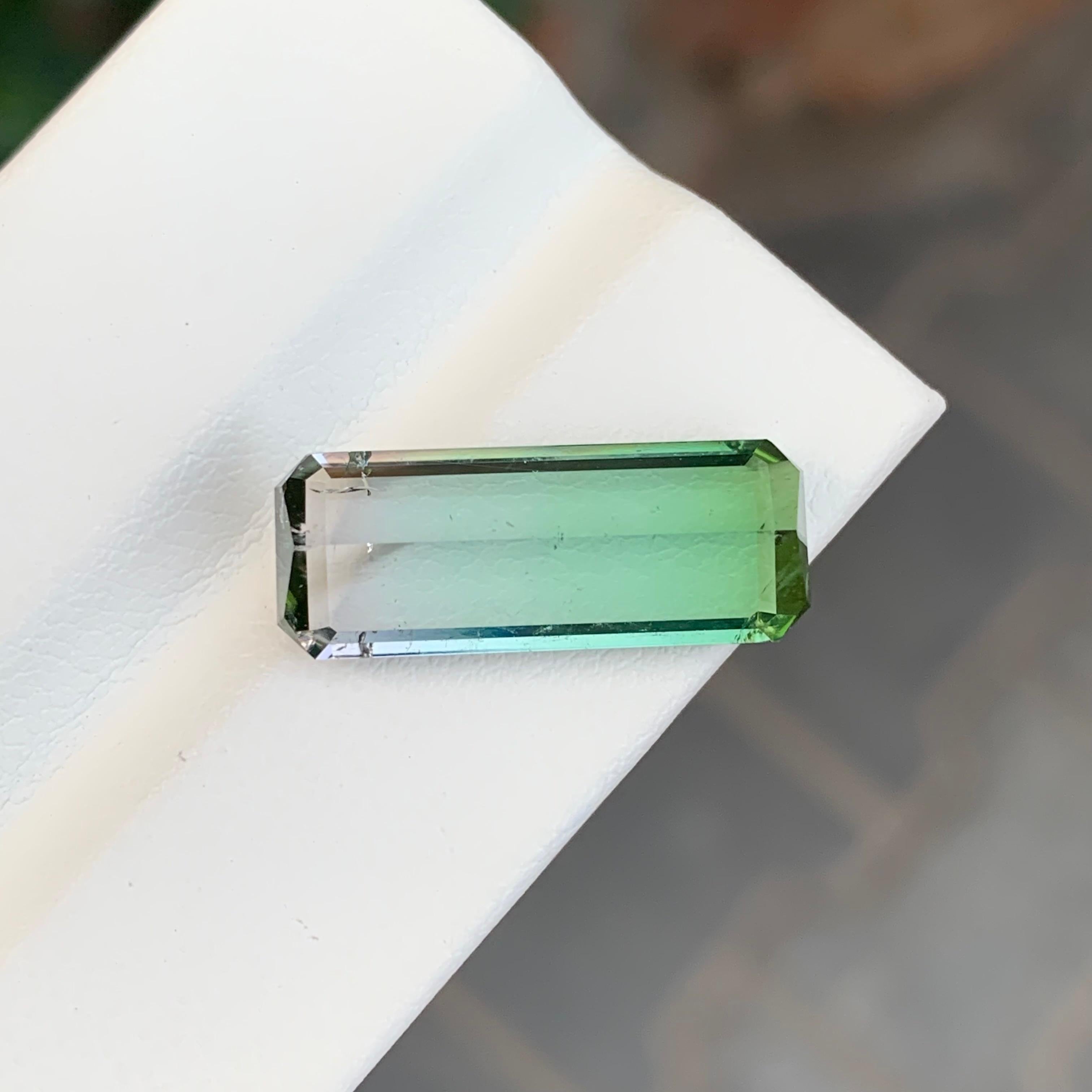 7.55 Carat Natural Loose Bi Colour Tourmaline Long Emerald Shape Gemstone For Sale 2