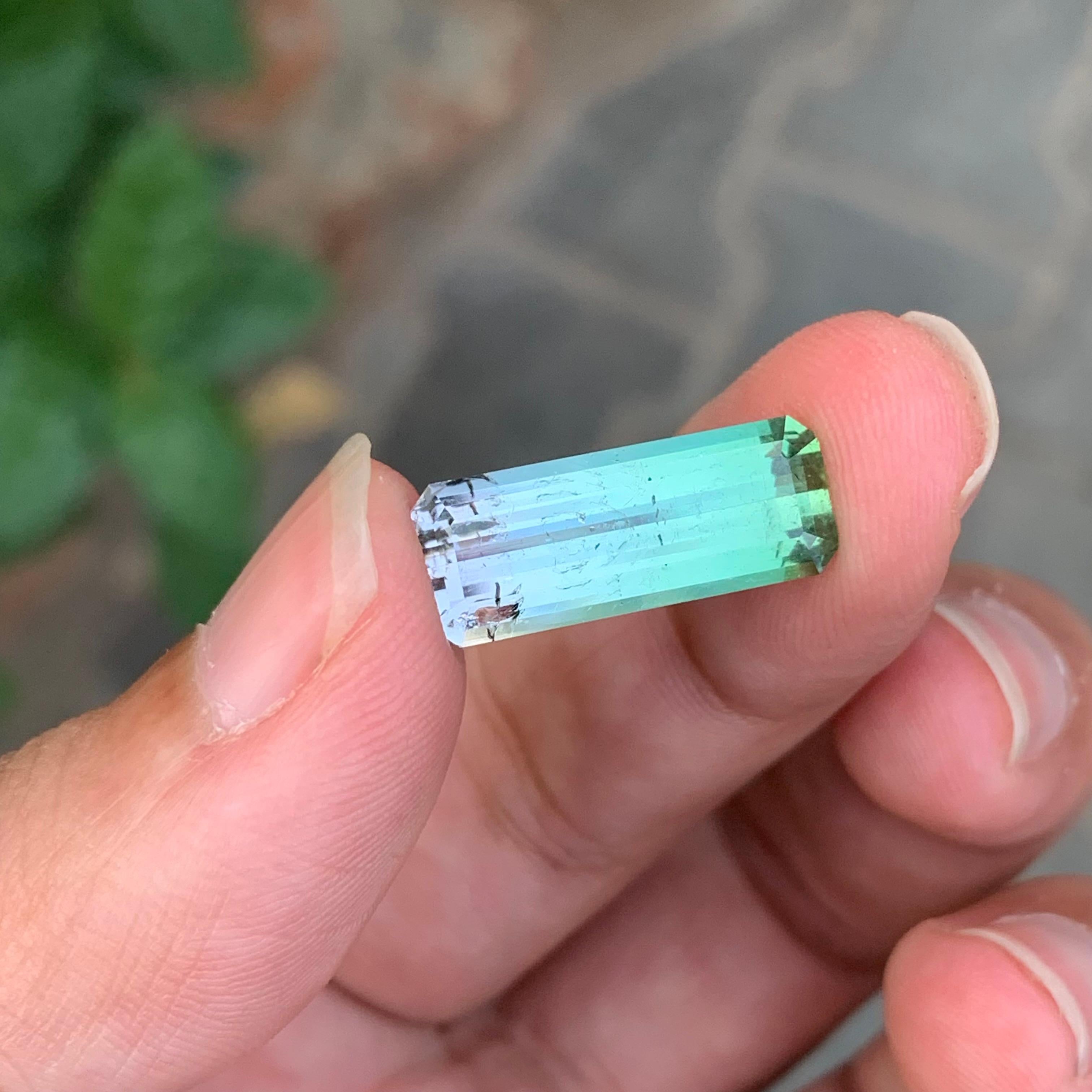 7.55 Carat Natural Loose Bi Colour Tourmaline Long Emerald Shape Gemstone For Sale 3