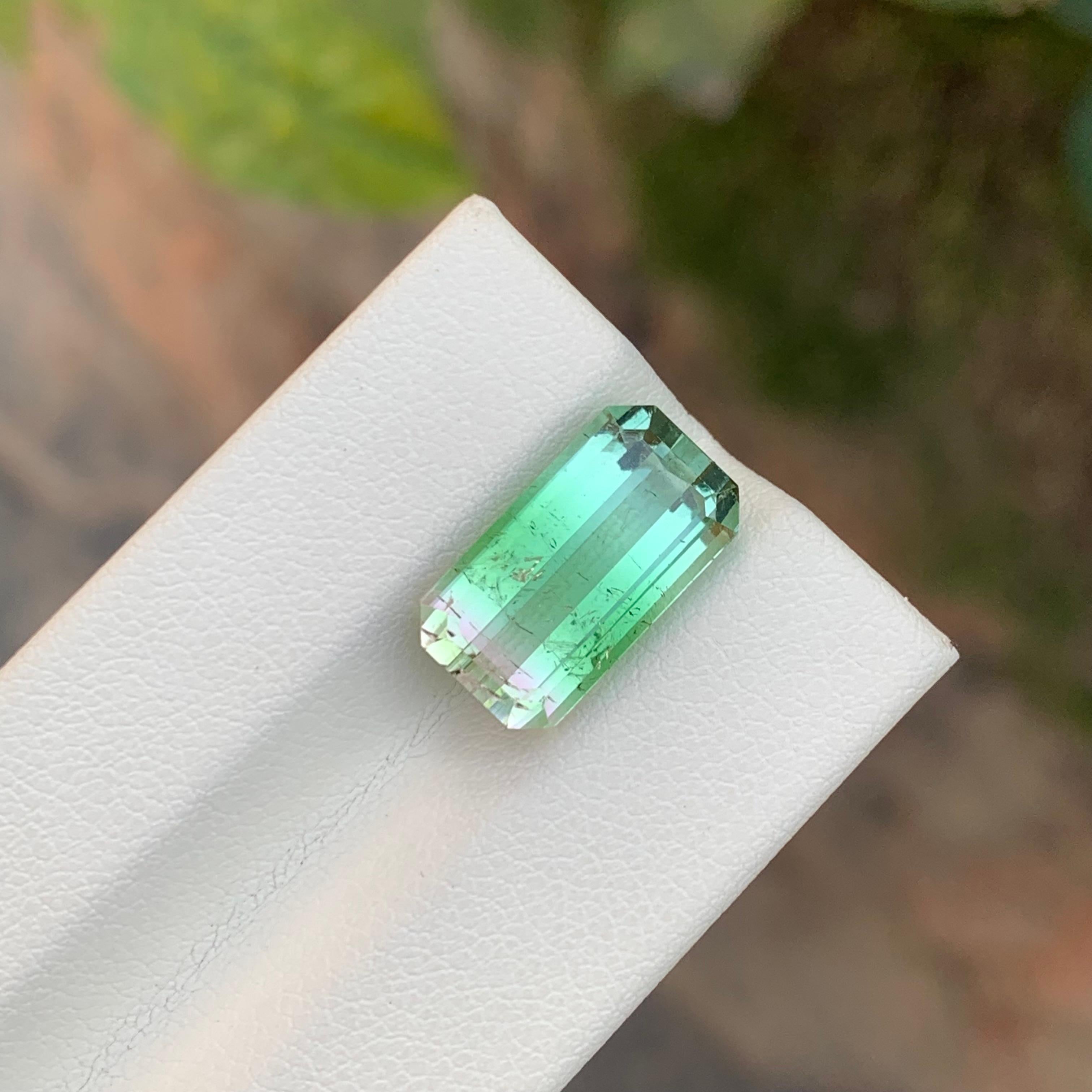Arts and Crafts 7.55 Carat Natural Loose Tri Colour Tourmaline Emerald Shape Gemstone For Sale