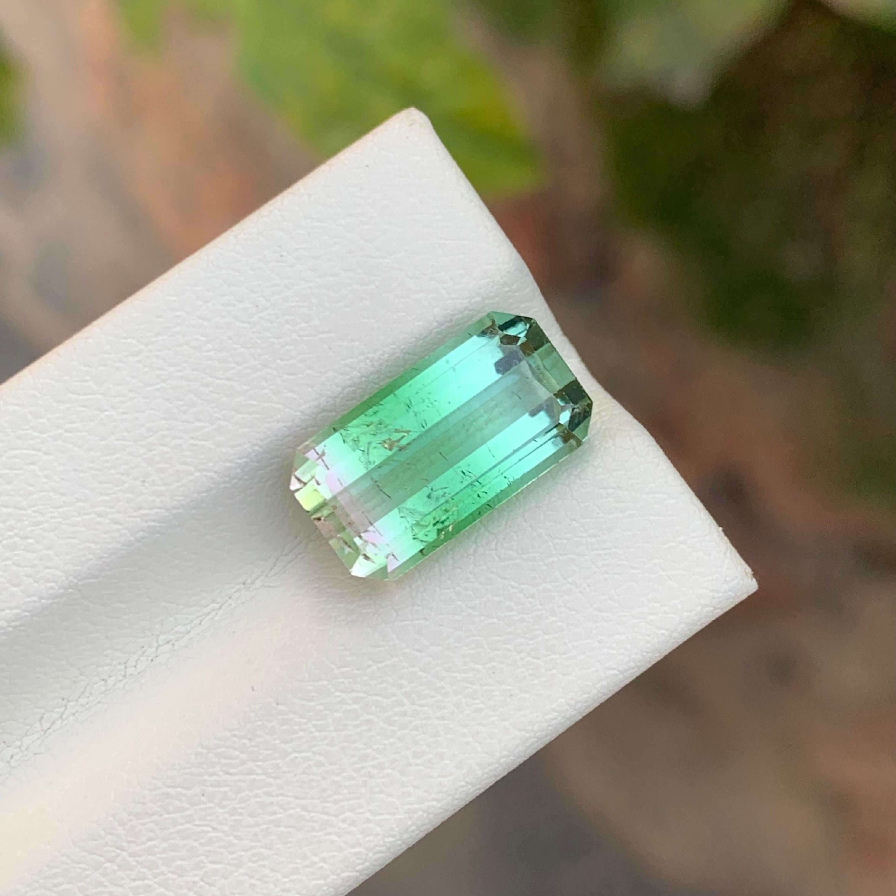 Emerald Cut 7.55 Carat Natural Loose Tri Colour Tourmaline Emerald Shape Gemstone For Sale