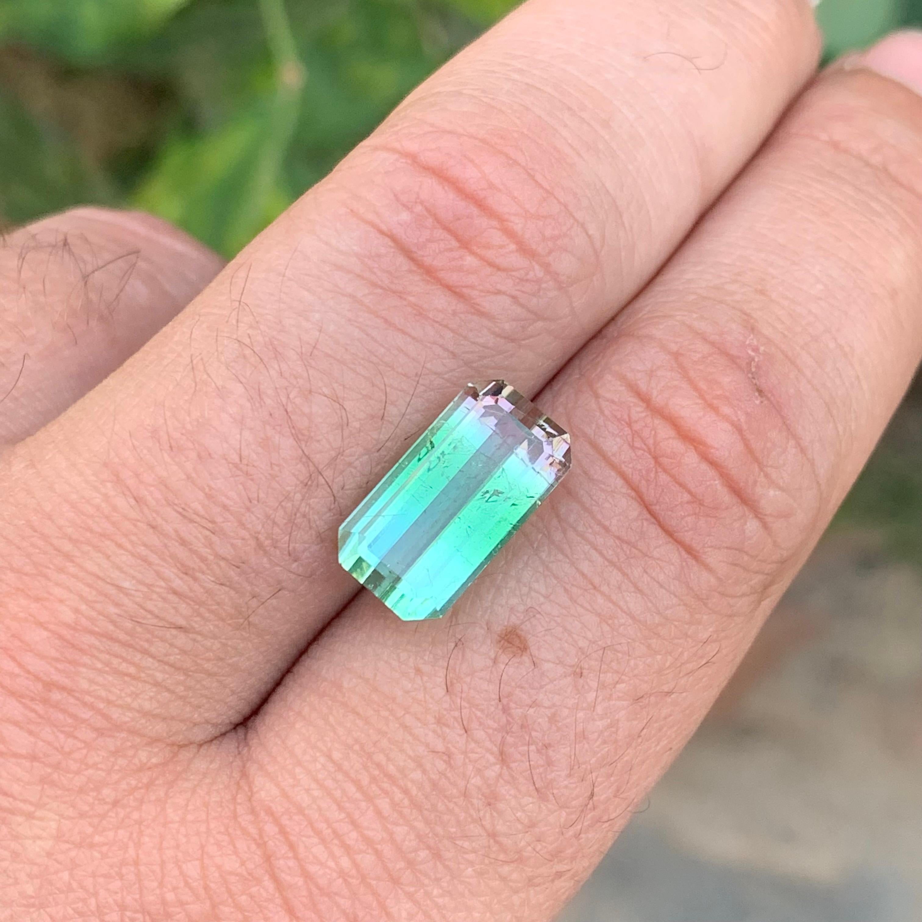 7.55 Carat Natural Loose Tri Colour Tourmaline Emerald Shape Gemstone For Sale 2
