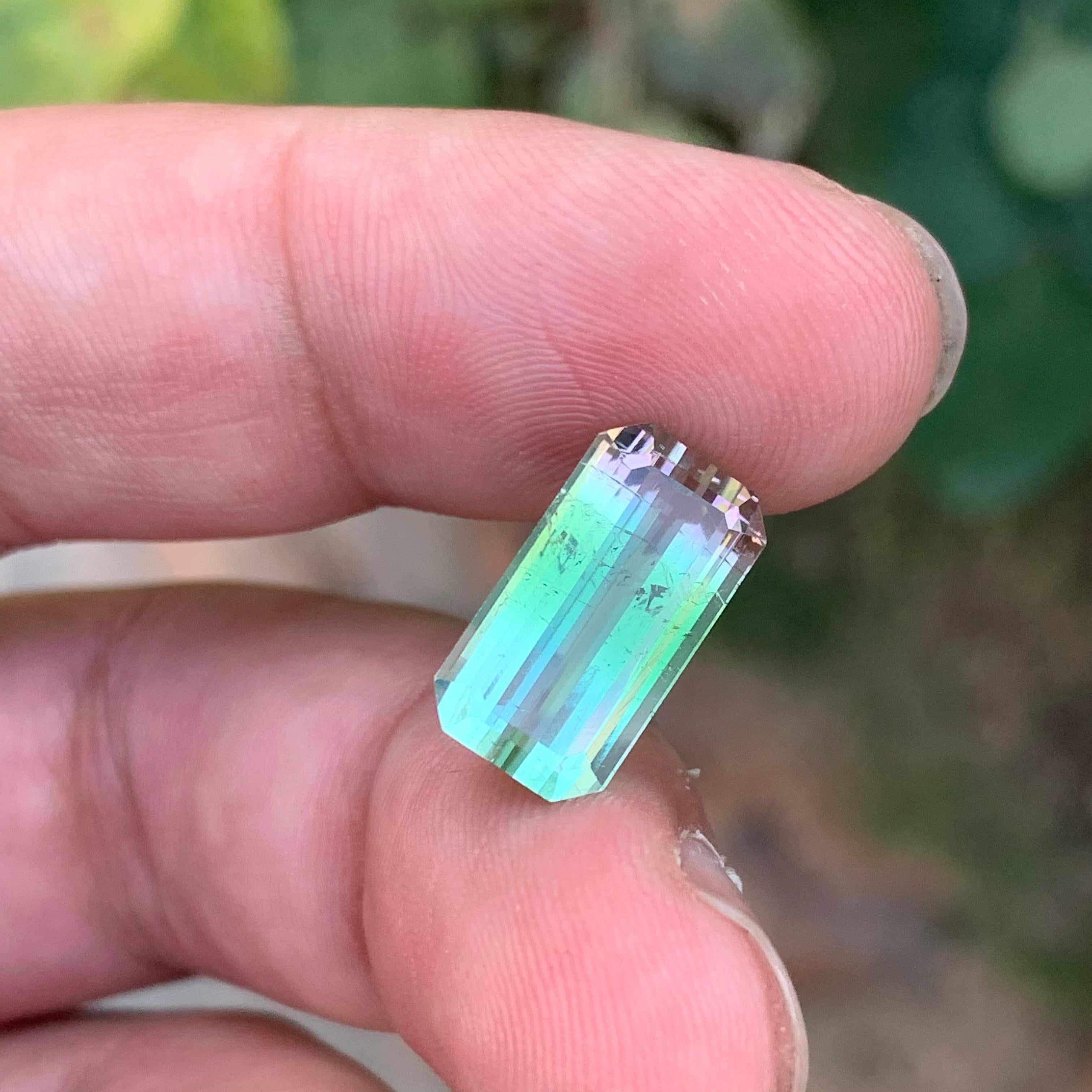 7.55 Carat Natural Loose Tri Colour Tourmaline Emerald Shape Gemstone For Sale 3