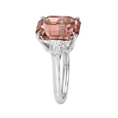 7.55 Carat Peach Tourmaline Engagement Ring – Emerald Cut with Bullet Diamonds