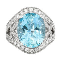 7.55 Carat Santa Maria Aquamarine and Diamond Ring in 18 Karat White Gold