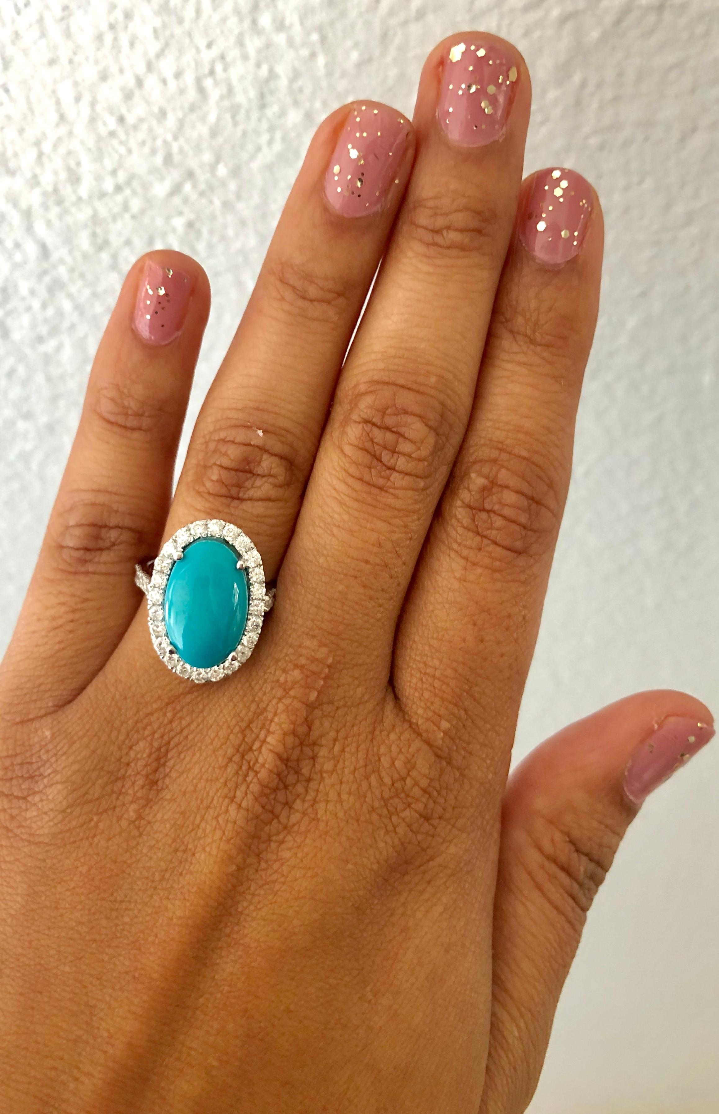 7.55 Carat Turquoise Diamond Cocktail 14 Karat White Gold Ring In New Condition In Los Angeles, CA