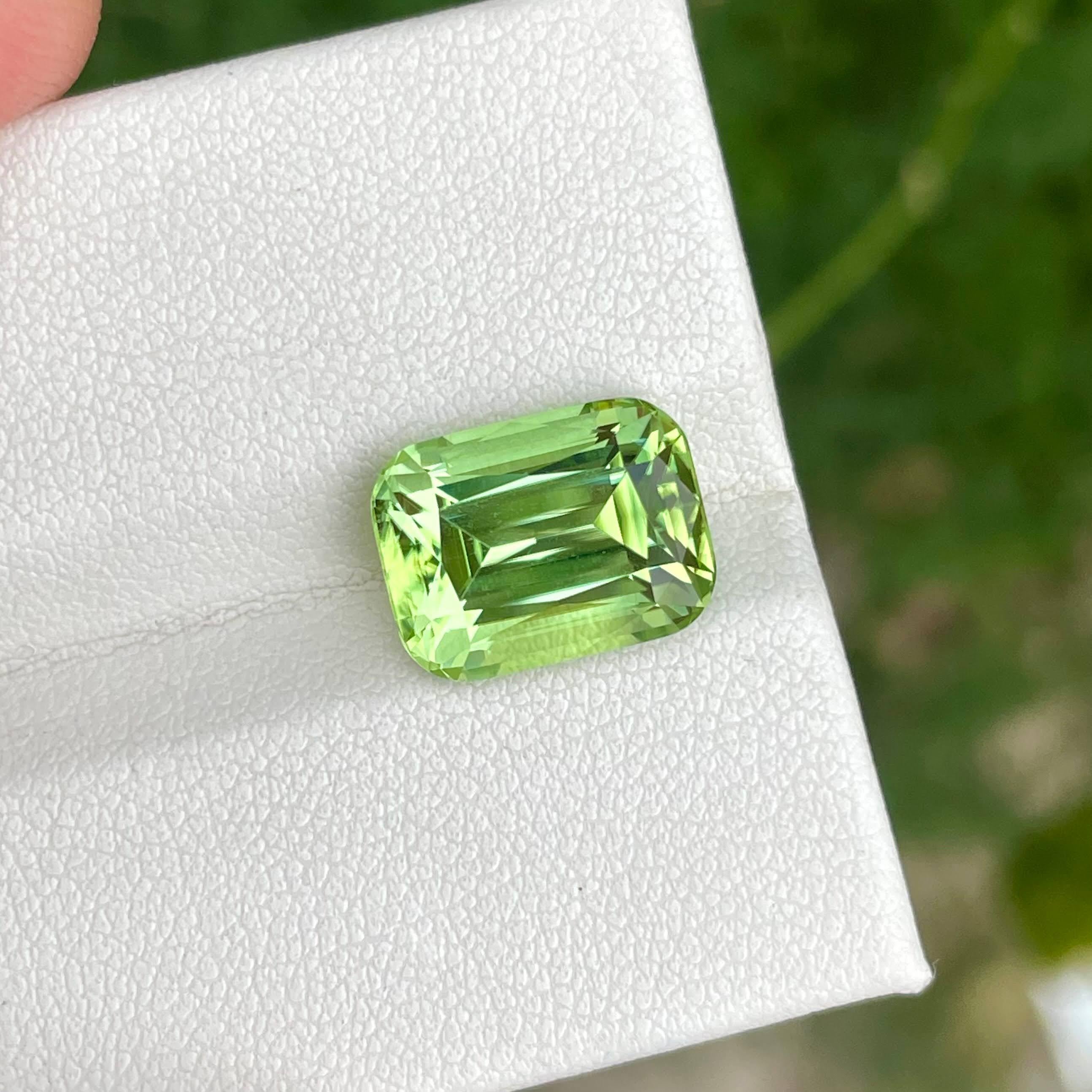 Weight 7.55 carats 
Dimensions 12.5x9.5x7.65 mm 
Treatment none 
Origin Pakistan 
Clarity eye clean 
Shape cushion 
Cut fancy cushion 



This exquisite 7.55 carat apple green Peridot gemstone is a stunning example of nature's artistry. Expertly cut