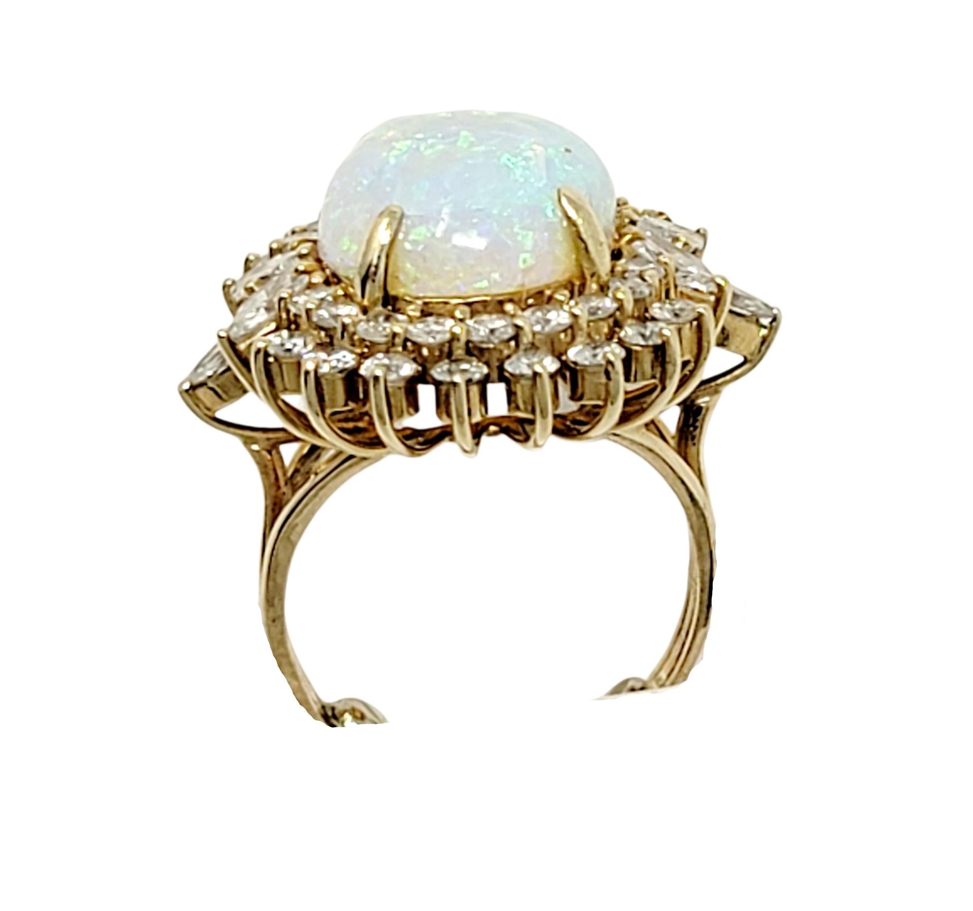 7.55 Carats Total Opal Cabochon and Diamond Halo Ring in 14 Karat Yellow Gold For Sale 1