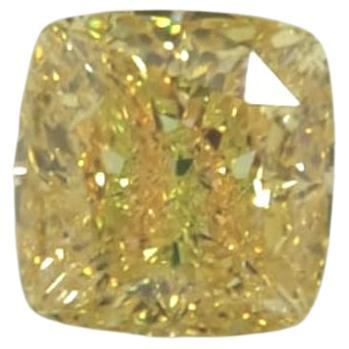 7.55 Ct Fancy Vivid Yellow Natural Diamond Cushion Cut For Sale