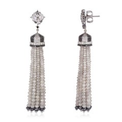 75.56 ct Black & White Diamond Tassel Earring Made In 18K White Gold