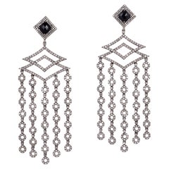7,55 Karat Diamant-Chandelier-Ohrringe mit schwarzem Onyx aus 18 Karat Gelbgold und Silber