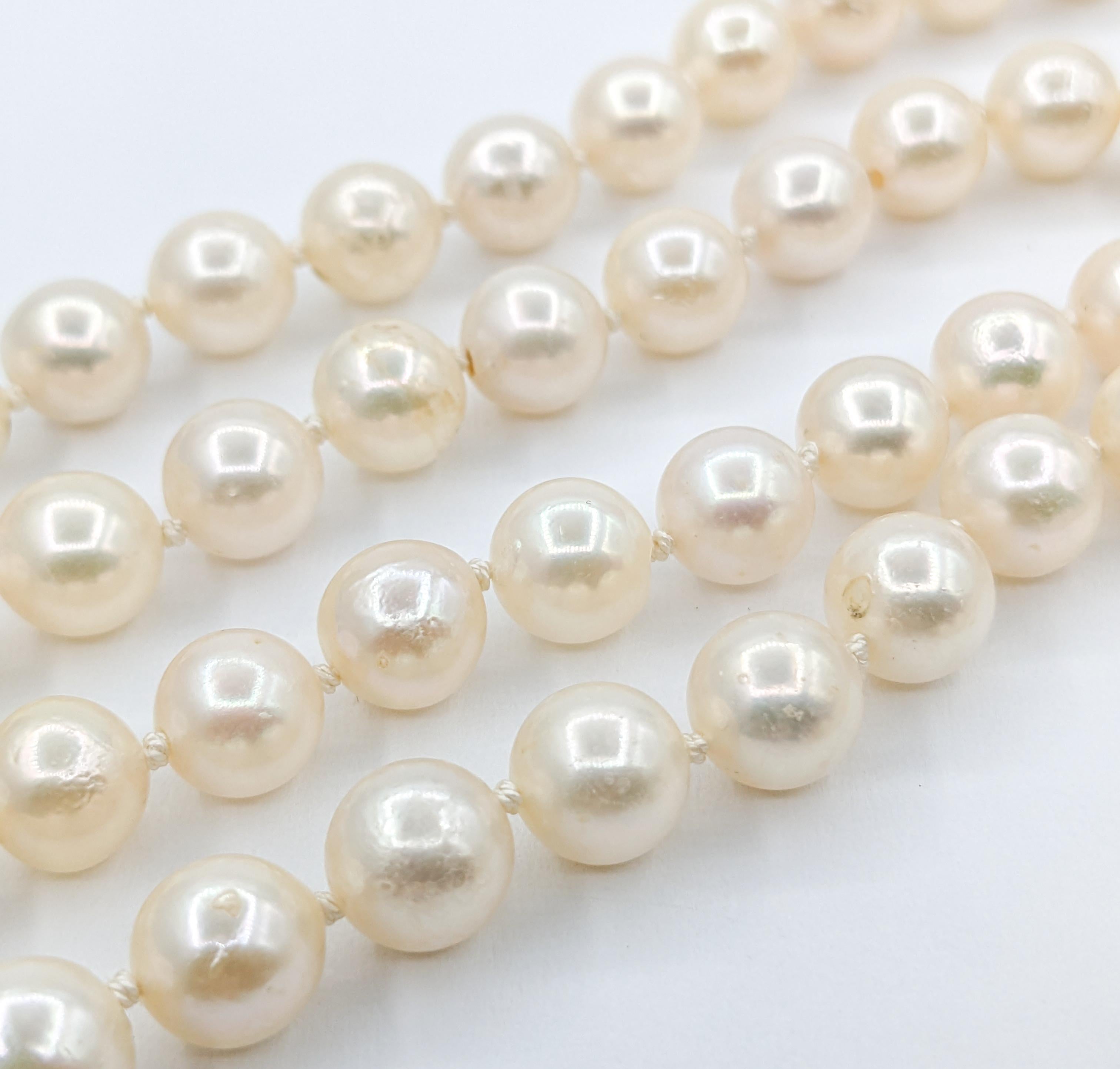 7.55mm Akoya Pearl 37 Inch Strand Necklace In Excellent Condition For Sale In Bloomington, MN