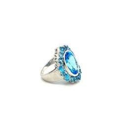 7.56 Carat Blue Topaz Halo Cocktail Ring for Women Gift in 925 Silver Jewelry