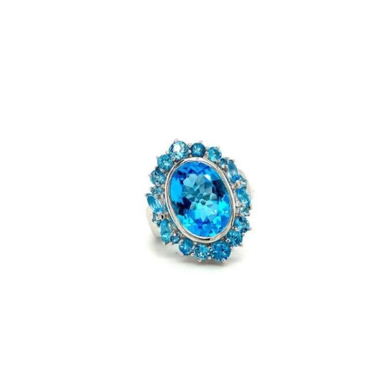 For Sale:  7.56 Carat Blue Topaz Halo Cocktail Ring for Women Gift in 925 Silver Jewelry 3