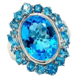 For Sale:  7.56 Carat Blue Topaz Halo Cocktail Ring for Women in 925 Sterling Silver