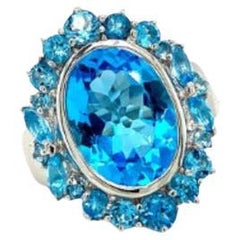 7.56 Carat Blue Topaz Halo Cocktail Ring for Women in 925 Sterling Silver