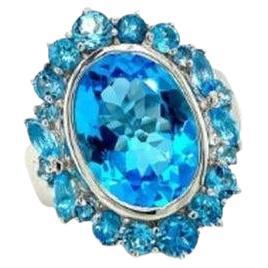 For Sale:  7.56 Carat Blue Topaz Halo Cocktail Ring for Women Gift in 925 Silver Jewelry