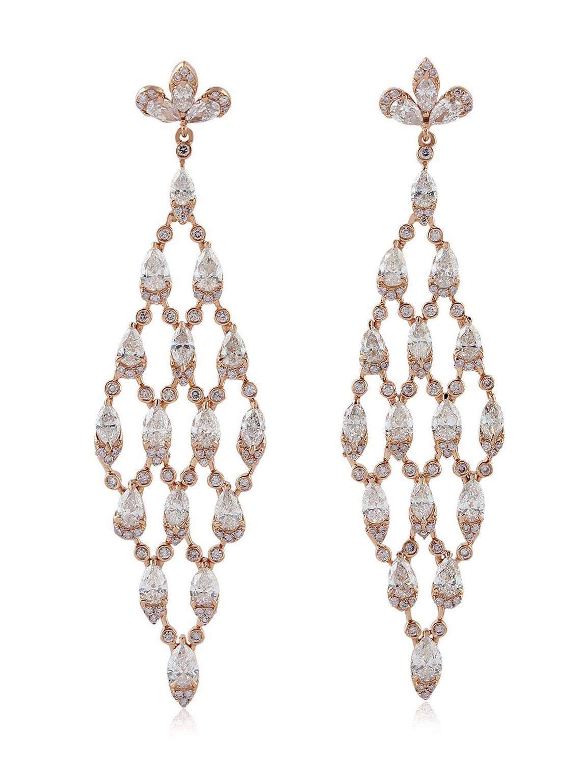 Rose Cut 7.56 Carat Diamond 18 Karat Gold Vendome Earrings For Sale