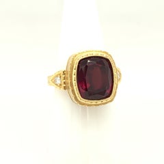 7.56 Carat Rhodolite Garnet and Diamond Band Ring in Engraved 18k Yellow Gold