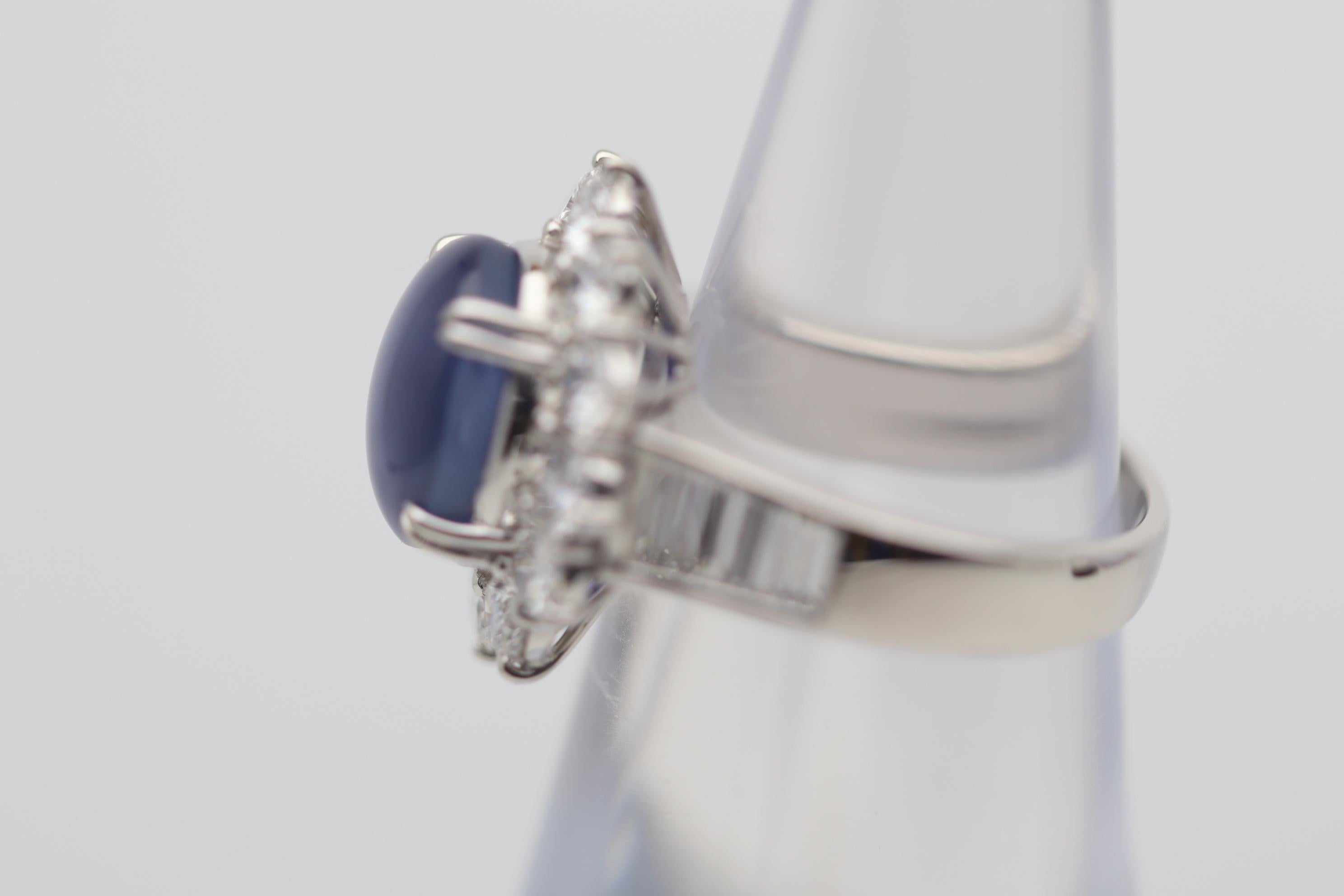 Cabochon 7.56 Carat Star Sapphire Diamond Platinum Ring For Sale
