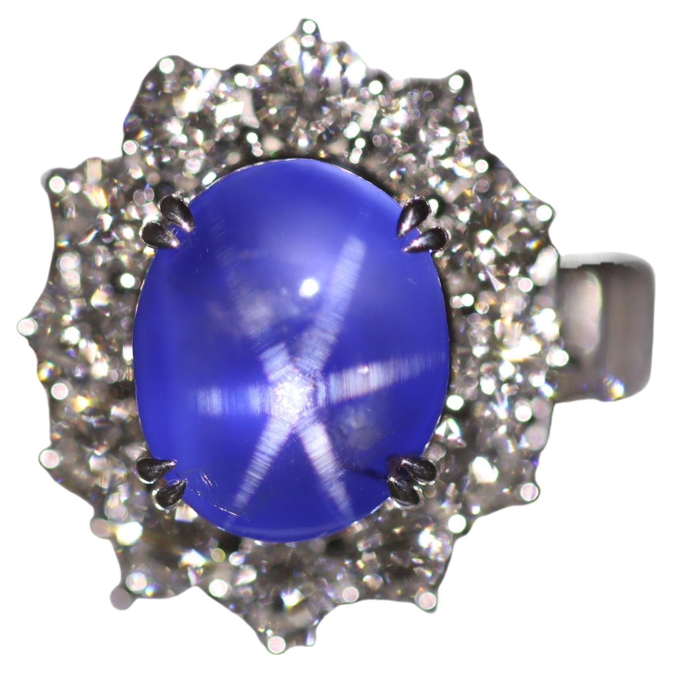 7.56 Carat Star Sapphire Diamond Platinum Ring