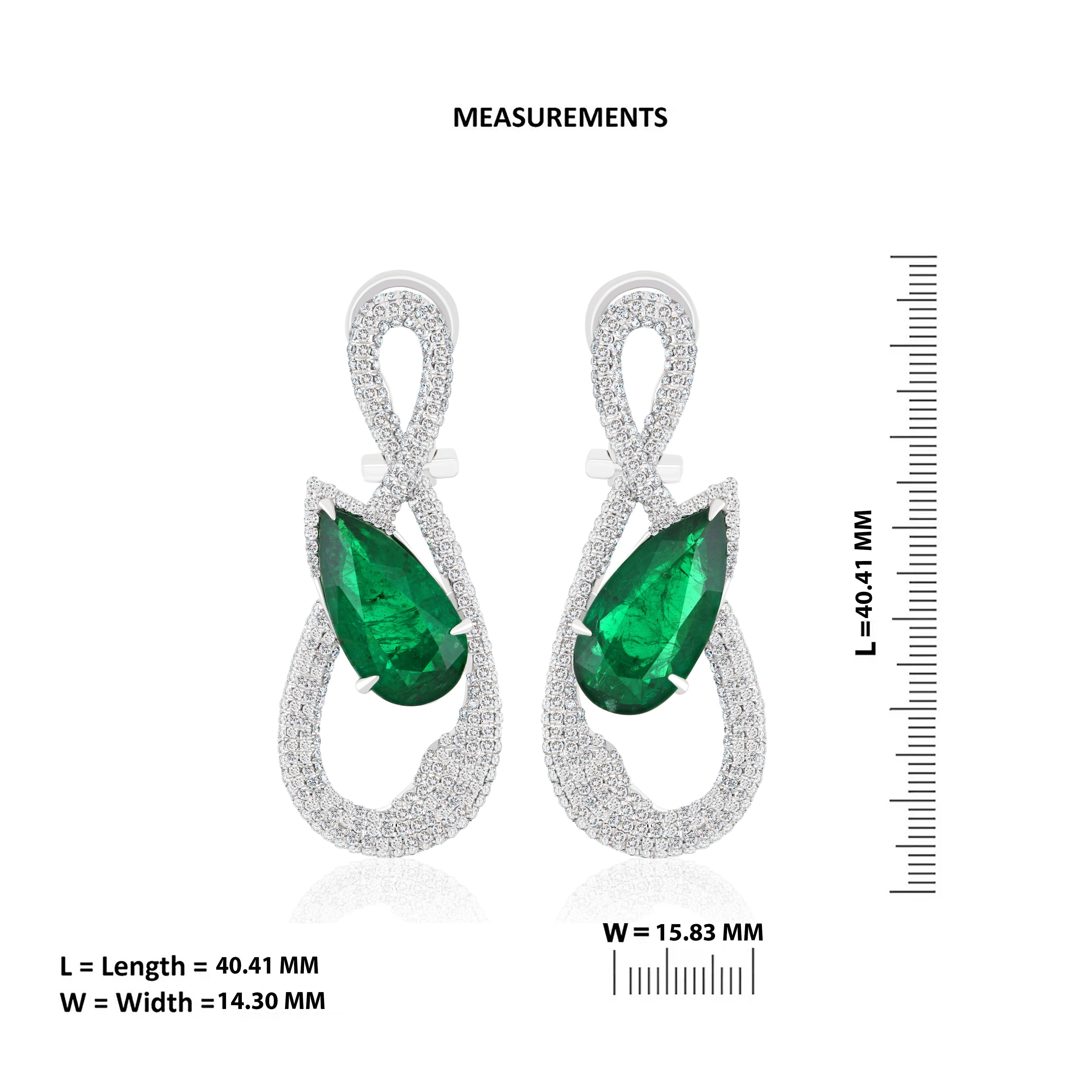  7.56Cts Emerald & Diamond Earring in 18k White Gold for Charismas Gift Earring  In New Condition For Sale In JAIPUR, IN