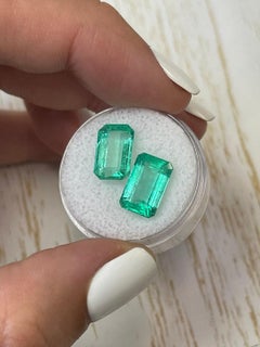 7.56tcw Elongated Matching Emerald Cut Colombian Pair 11x7 Genuine Loose Emerald