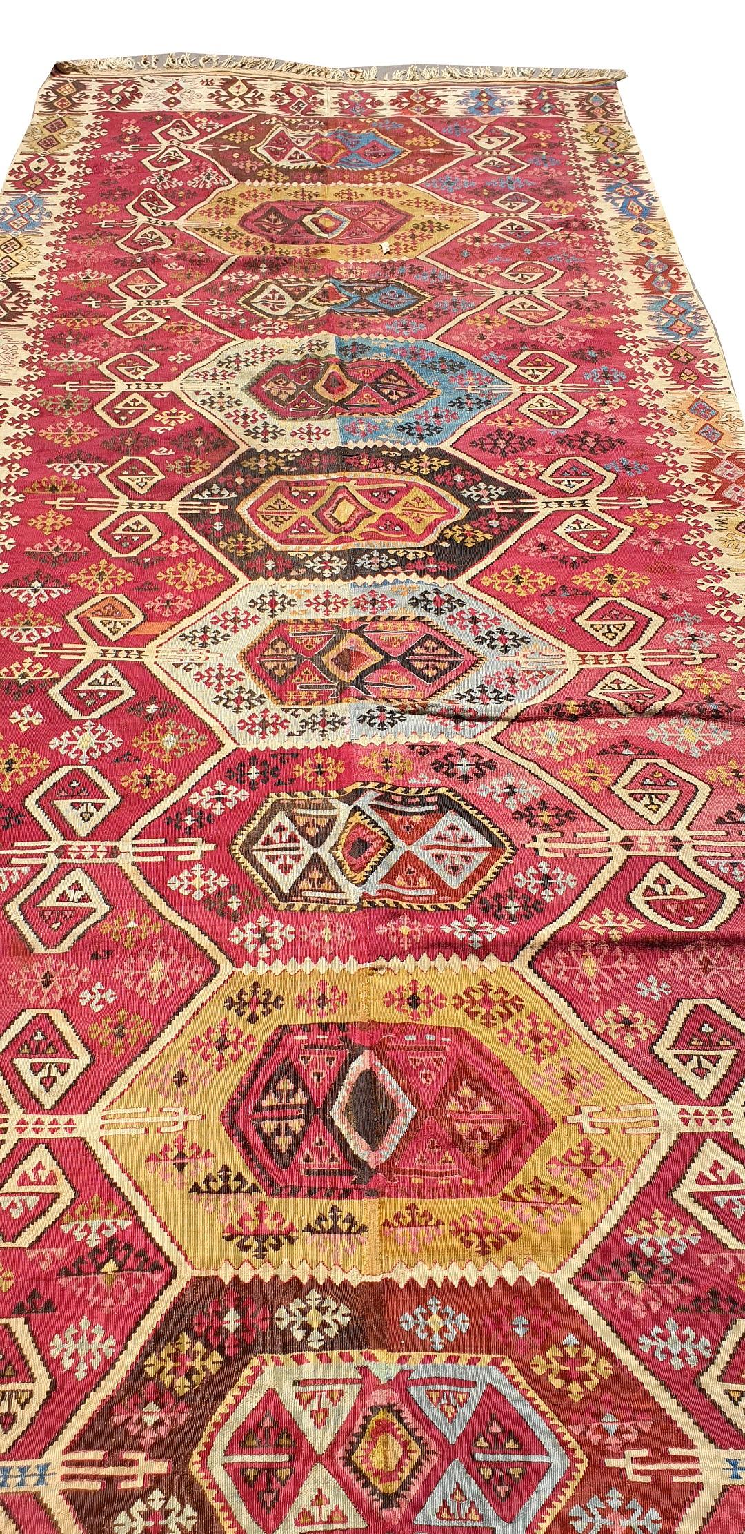 Late 19th Century 757 - 19th Century Turkish Kilim Carpet For Sale