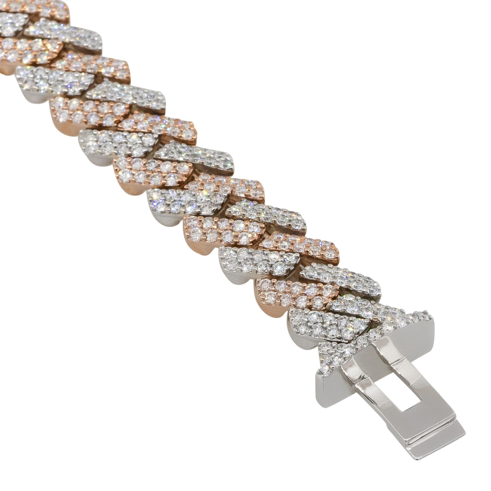 Women's or Men's 7.57 Carat All Diamond Pave Cuban Chain Bracelet 10 Karat in Stock For Sale