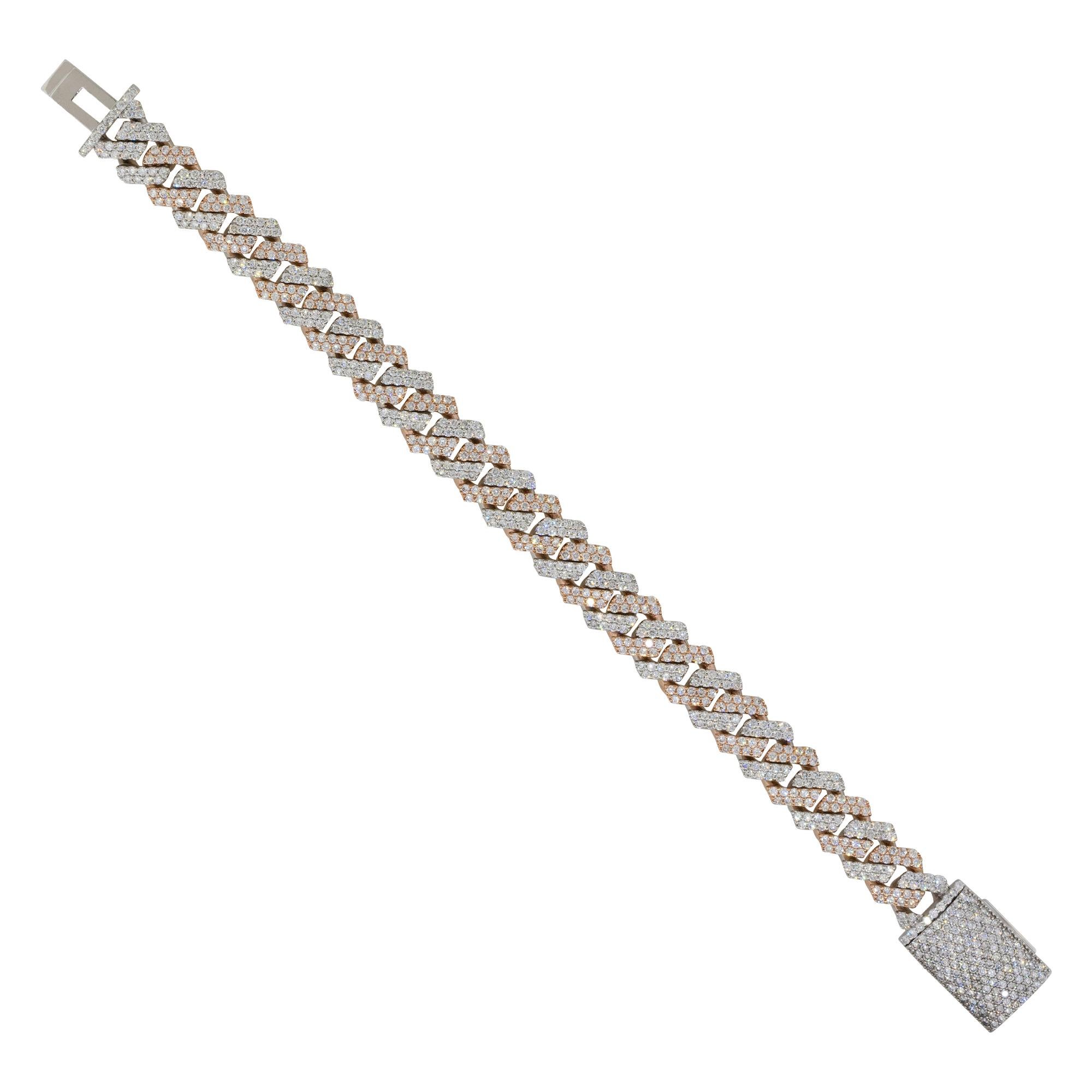 7,57 Karat Diamant-Pavé-Kubanisches Kettenarmband 10 Karat auf Lager im Angebot 1