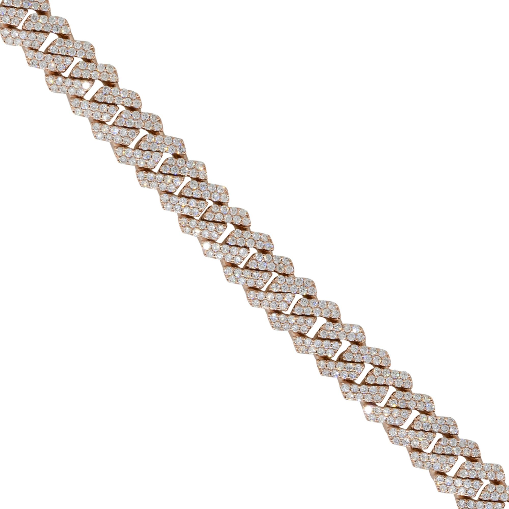 Material: 10k rose gold
Diamond Details: Approx. 7.57ctw of round cut Diamonds. Diamonds are G/H in color and VS in clarity.
Clasp: Tongue in box with double safety latch
Measurements: measures 7