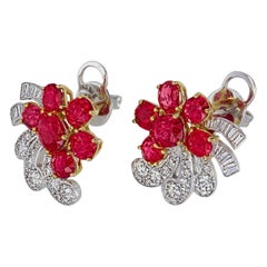 Boucles d'oreilles en or blanc 18 carats, rubis birman No Heat de 7,57 carats et diamants