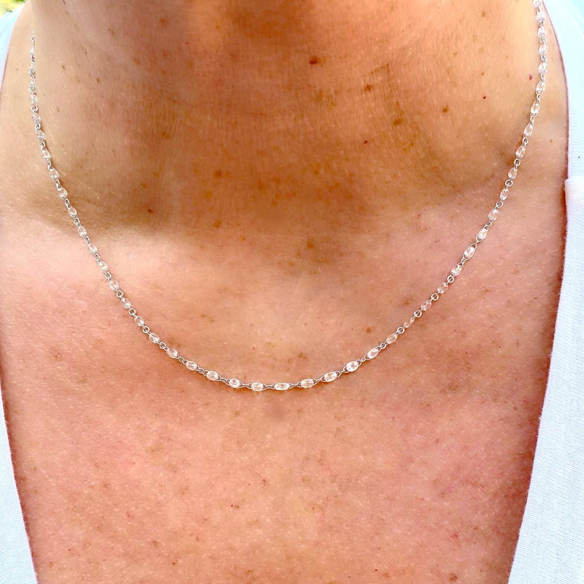 Briolette Cut 7.57 Carat Diamond Necklace in 18kt White Gold For Sale