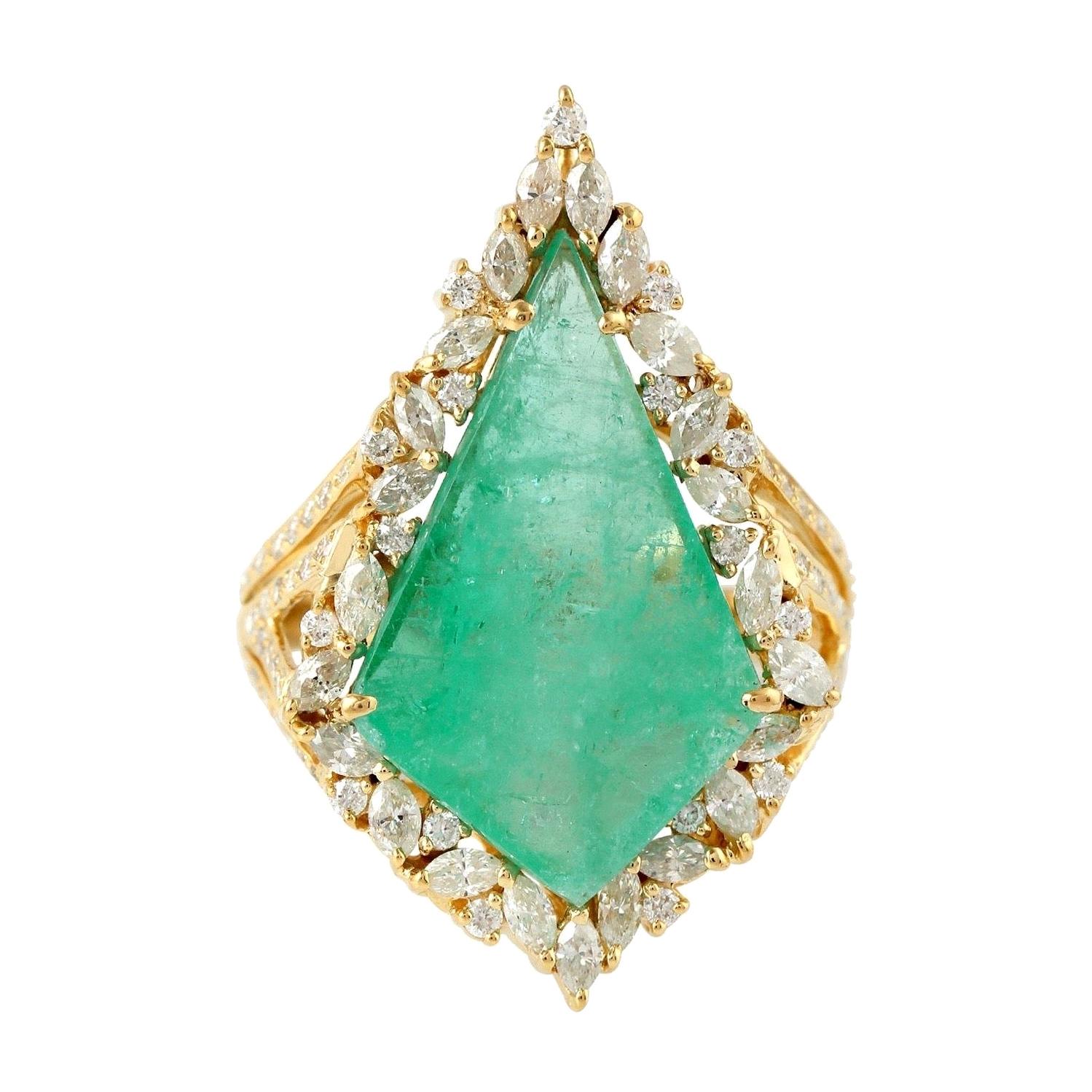 7.57 Carat Emerald Diamond 14 Karat Gold Ring For Sale