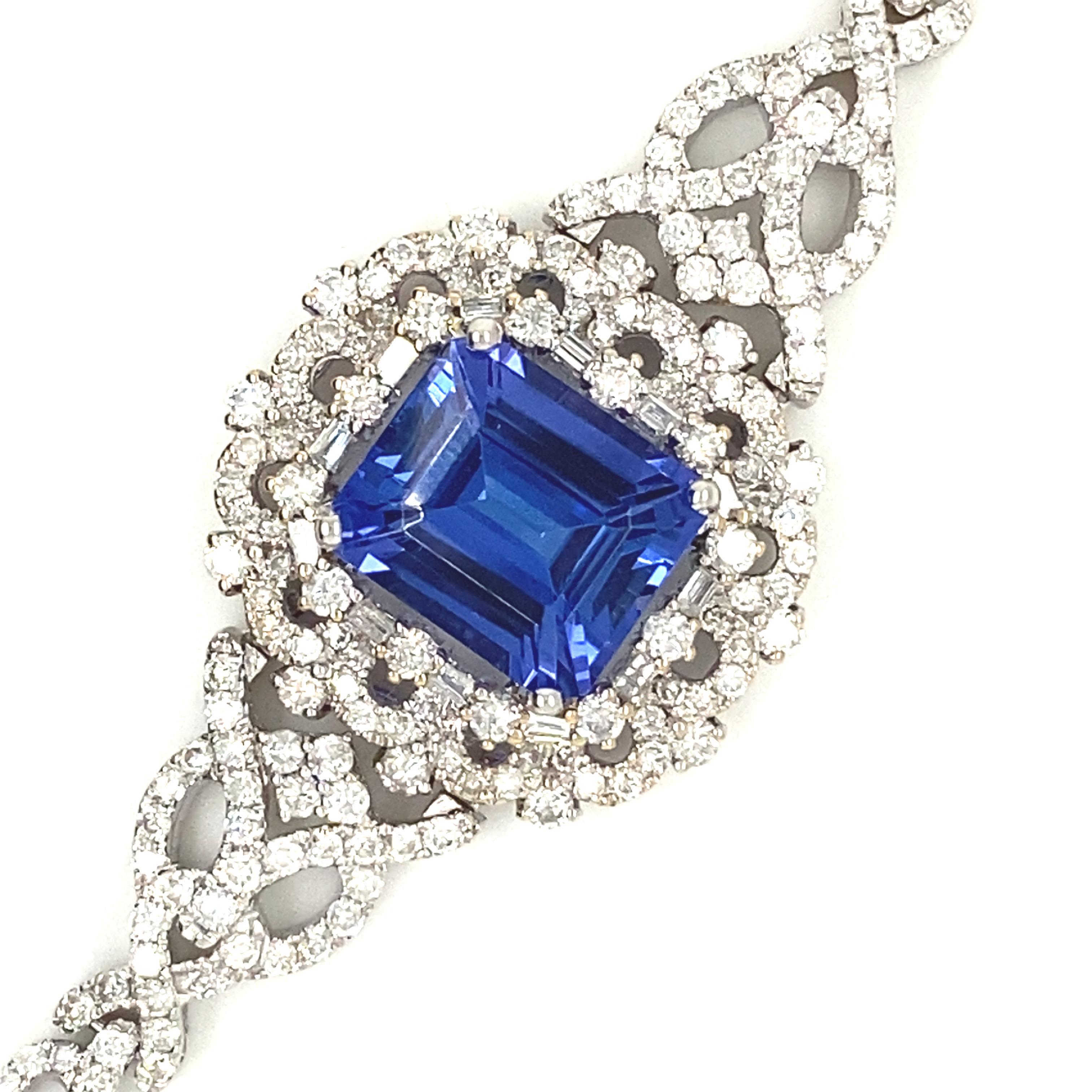 7.57 Carat Octagon Cut Tanzanite Diamond White Gold Bracelet For Sale 6