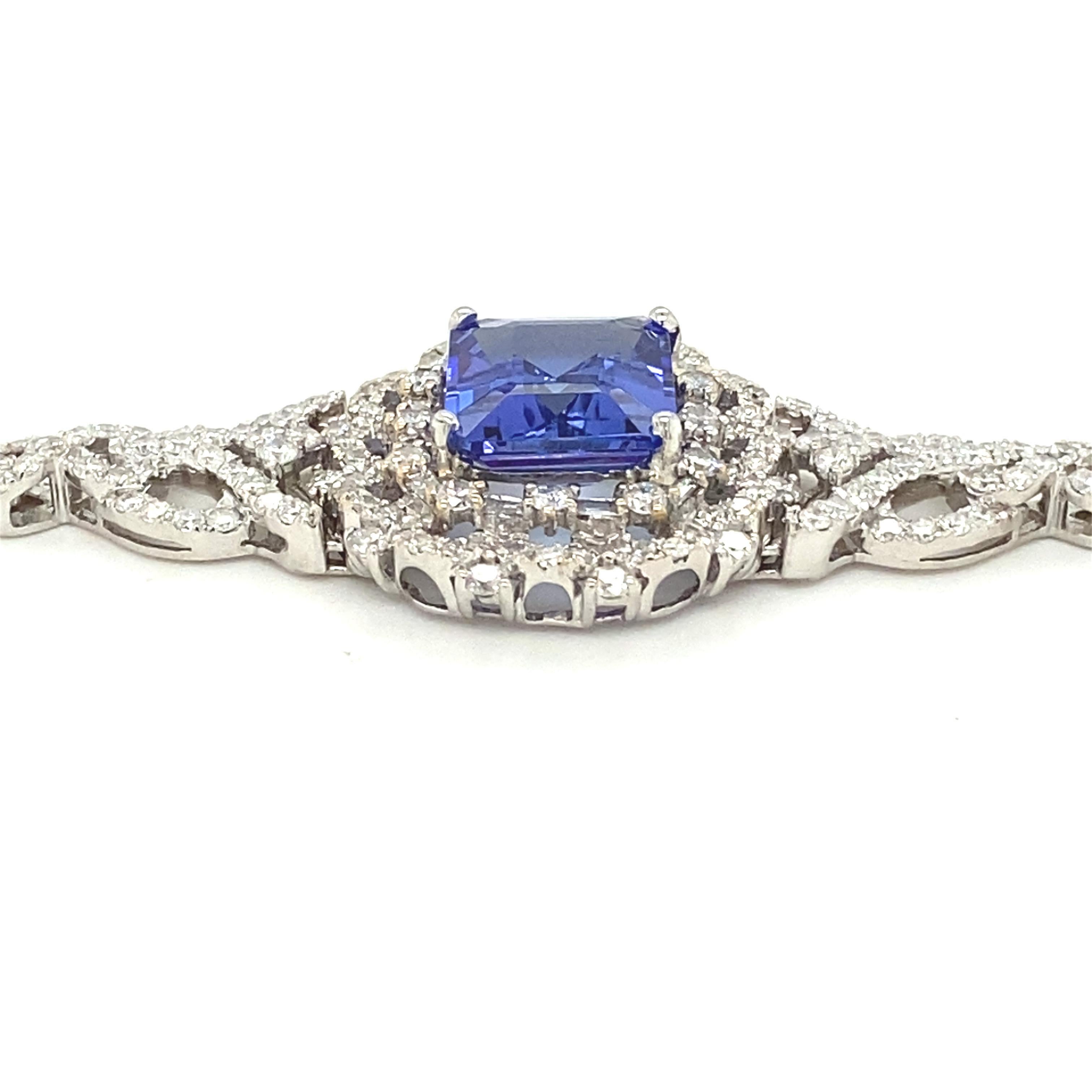 7.57 Carat Octagon Cut Tanzanite Diamond White Gold Bracelet For Sale 1