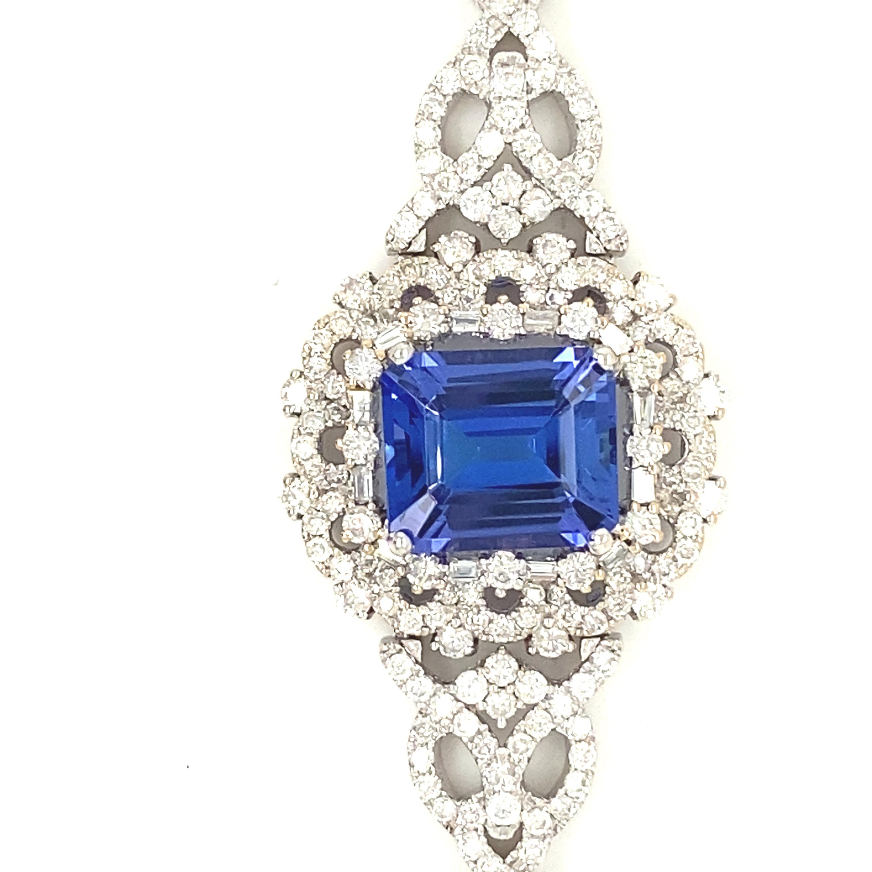 7.57 Carat Octagon Cut Tanzanite Diamond White Gold Bracelet For Sale 3