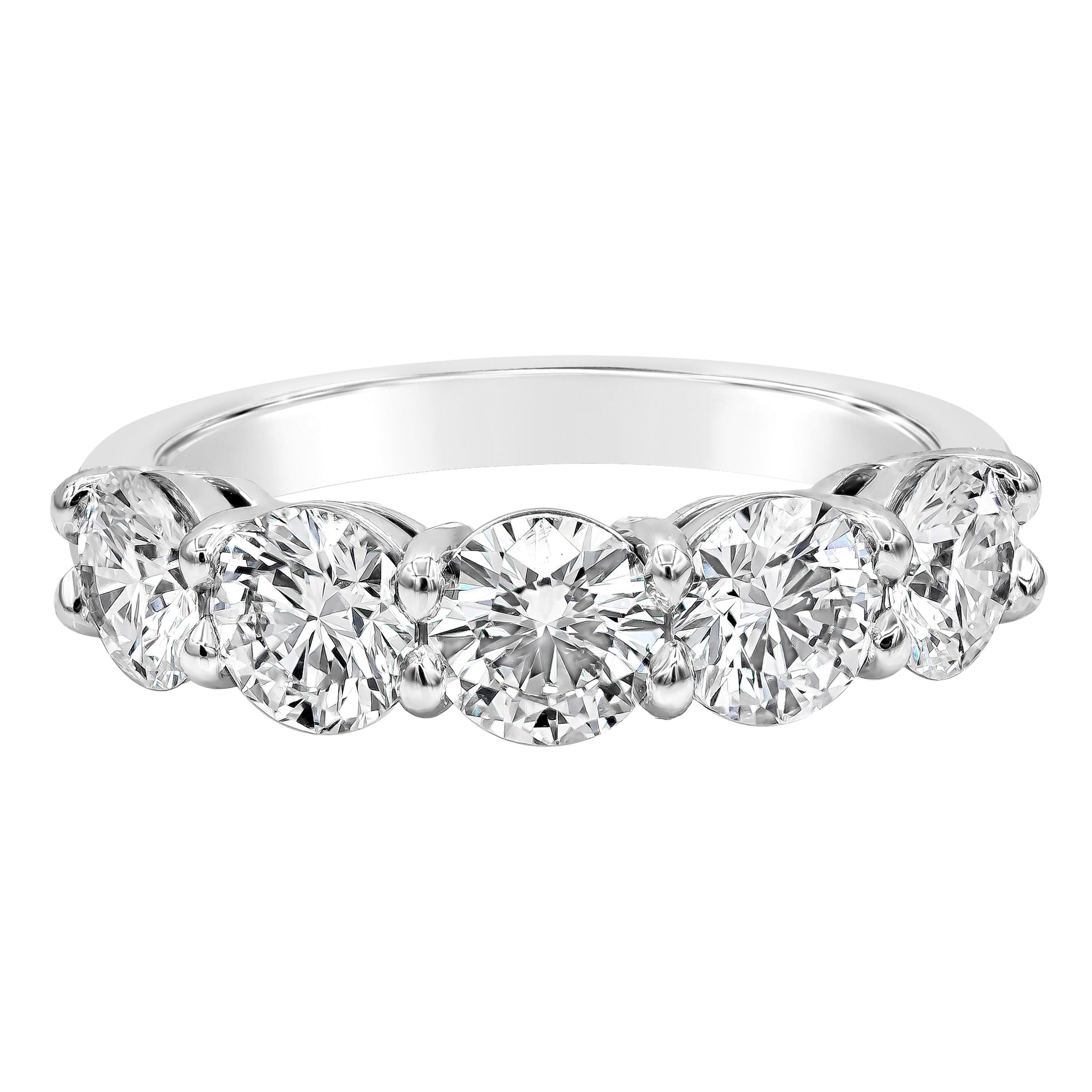 Roman Malakov 7.57 Carats Total Brilliant Round Diamond Five-Stone Wedding Band For Sale