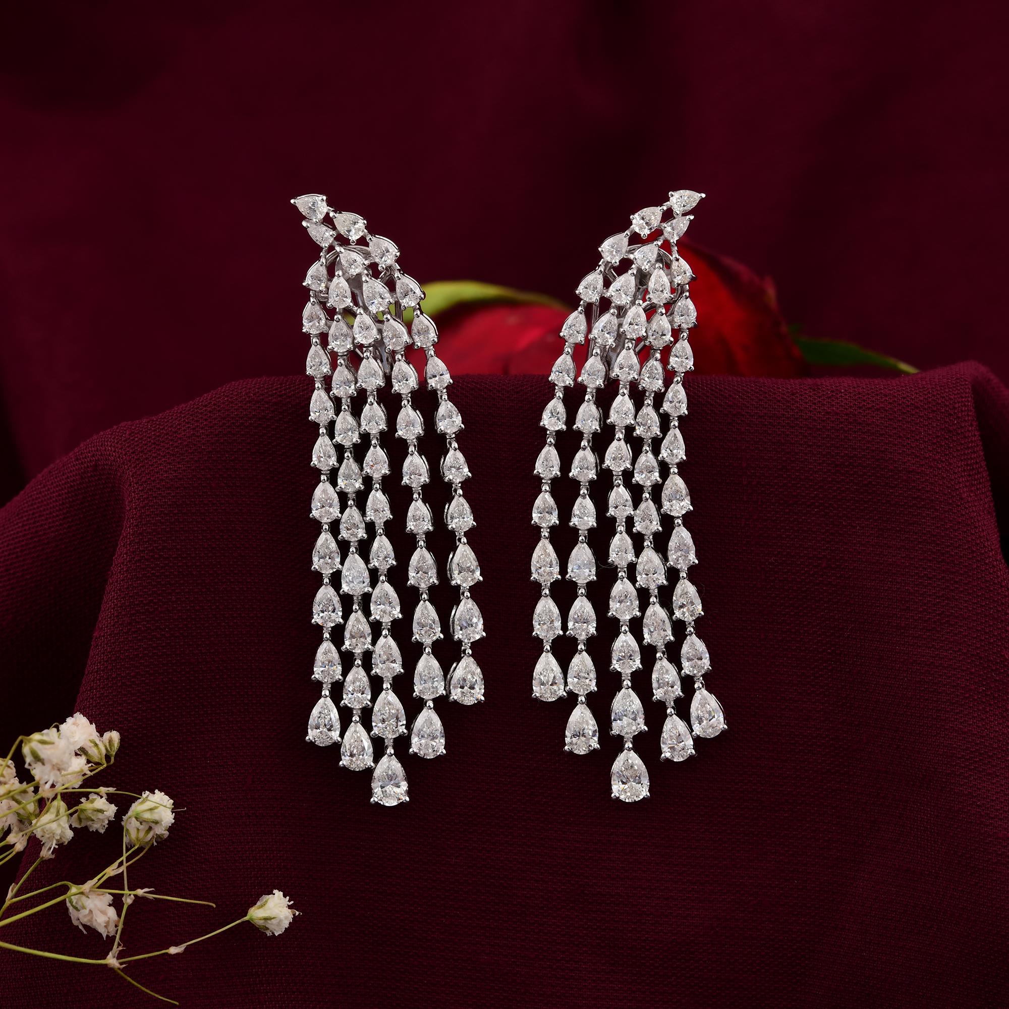 Pear Cut 7.57 Carat SI/H Pear Brilliant Cut Diamond Chandelier Earrings 18K White Gold For Sale