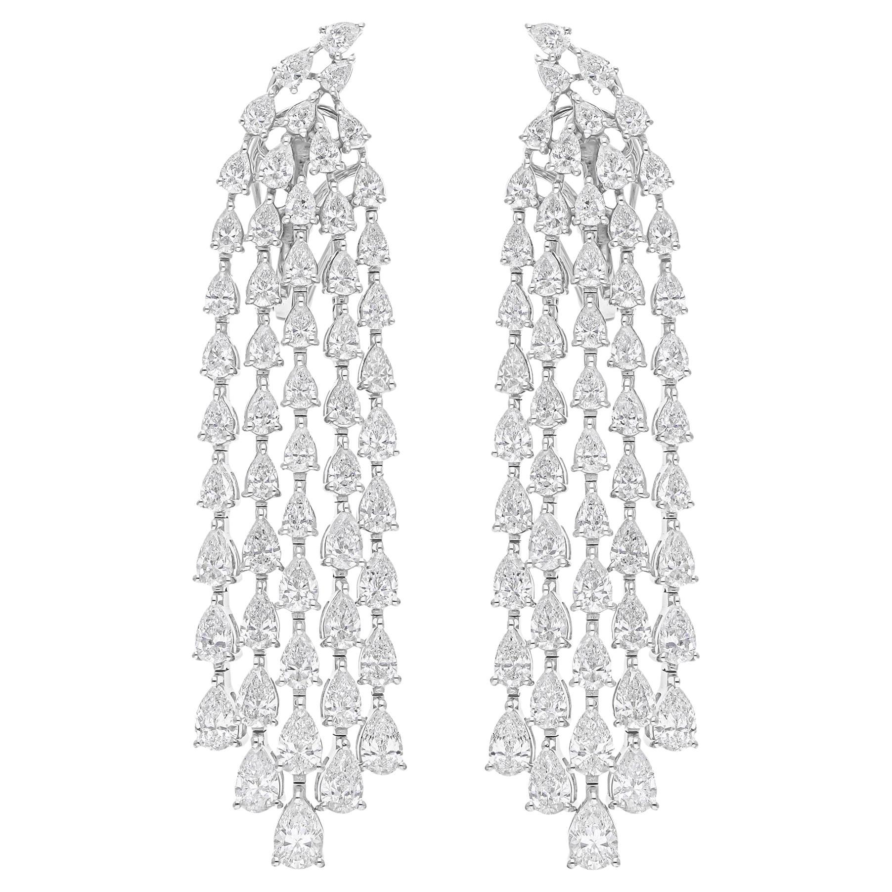 7.57 Carat SI/H Pear Brilliant Cut Diamond Chandelier Earrings 18K White Gold
