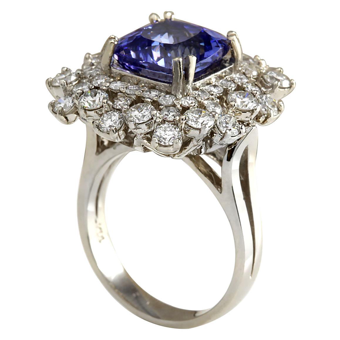 Modern Exquisite Tanzanite & Diamond Ring: 14K White Gold Elegance For Sale