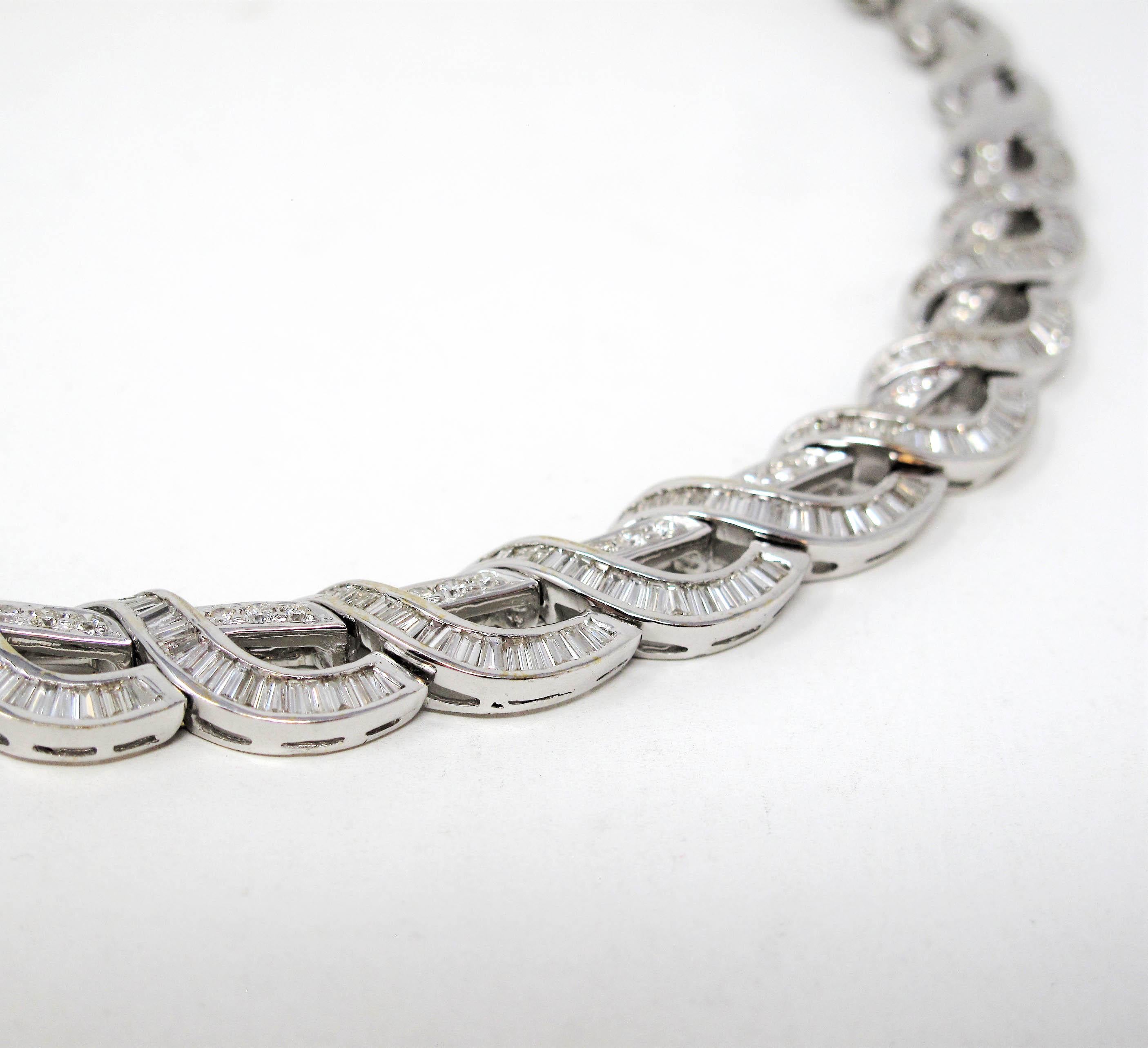 7.57 Carat Total Baguette and Round Diamond Collar Necklace 18 Karat White Gold In Good Condition In Scottsdale, AZ