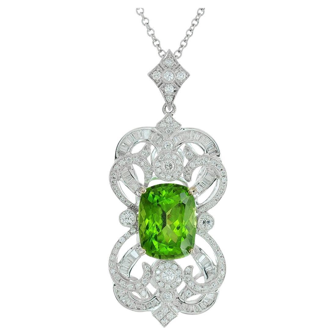 7.57 cts Natural Pakistani Peridot 
1.42 cts Diamonds 18K White Gold Pendant