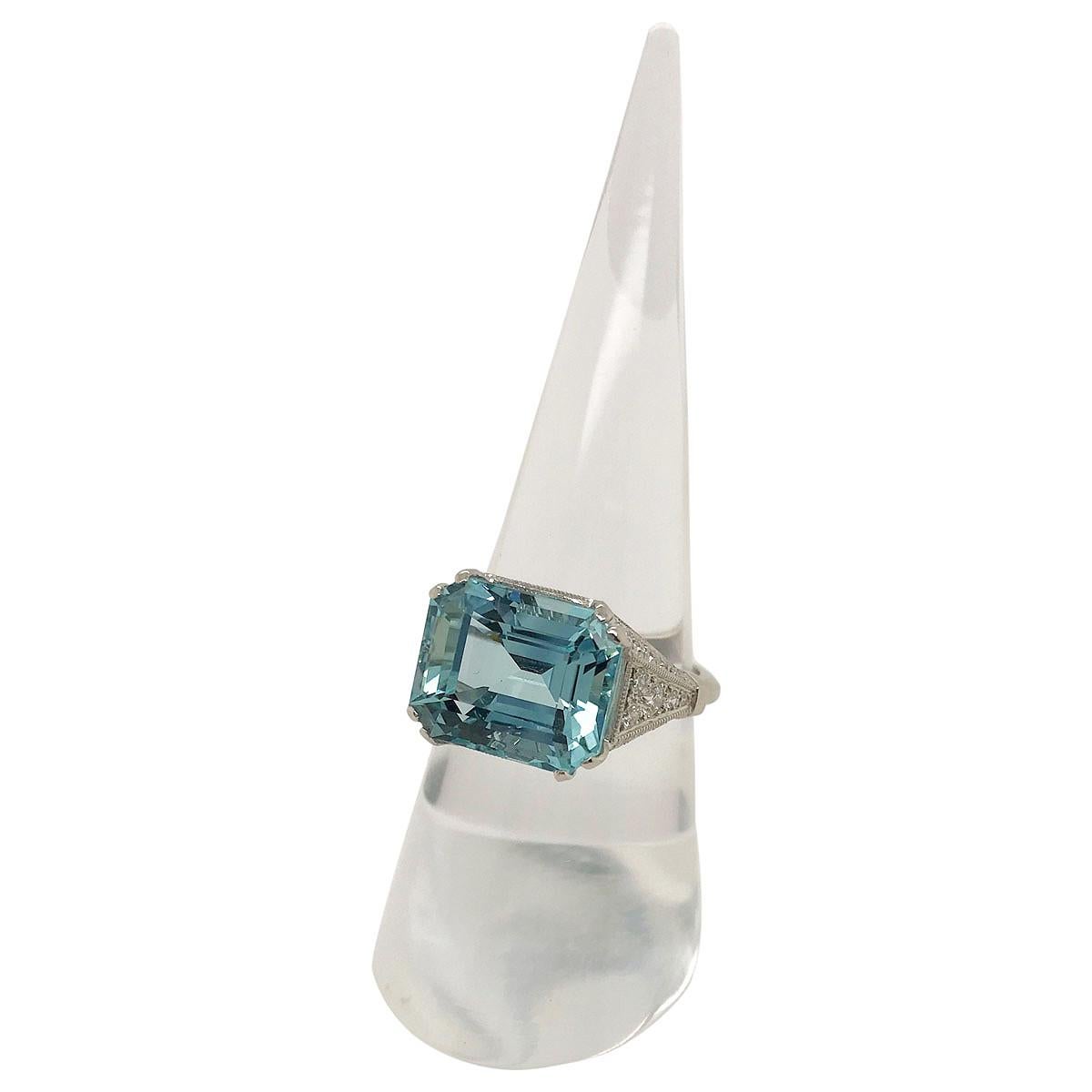 7.57ct Aquamarine & Diamond Platinum French Dress Ring  In New Condition In QLD , AU