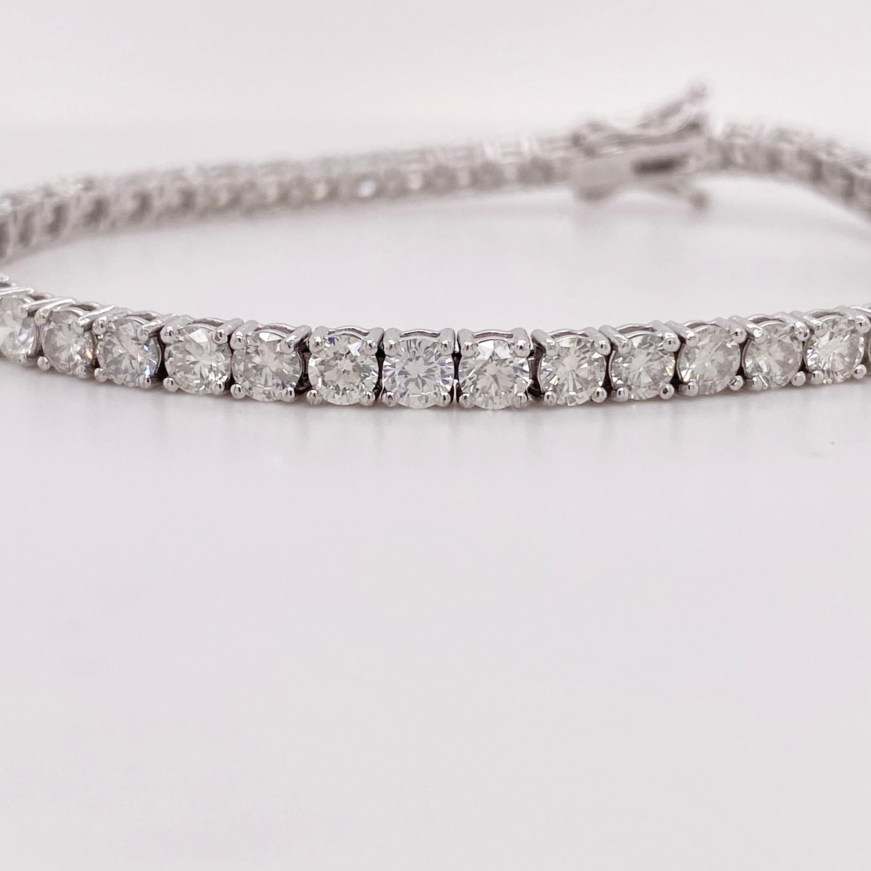 You know what they say, diamonds are a girls bestfriend. Luckily this 7.85 carat diamond tennis bracelet is your best friend for life. The stunning diamonds are set in 14 karat white gold, accompanied by a hidden clasp with a double safety latch.