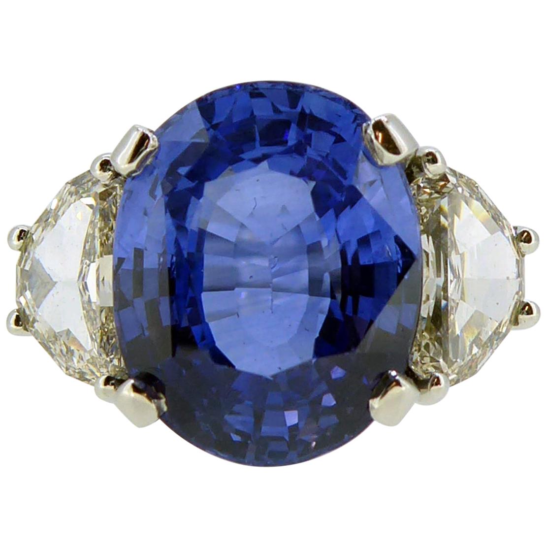 7.58 Carat Sapphire and Diamond Engagement Ring, New Handmade Platinum Setting
