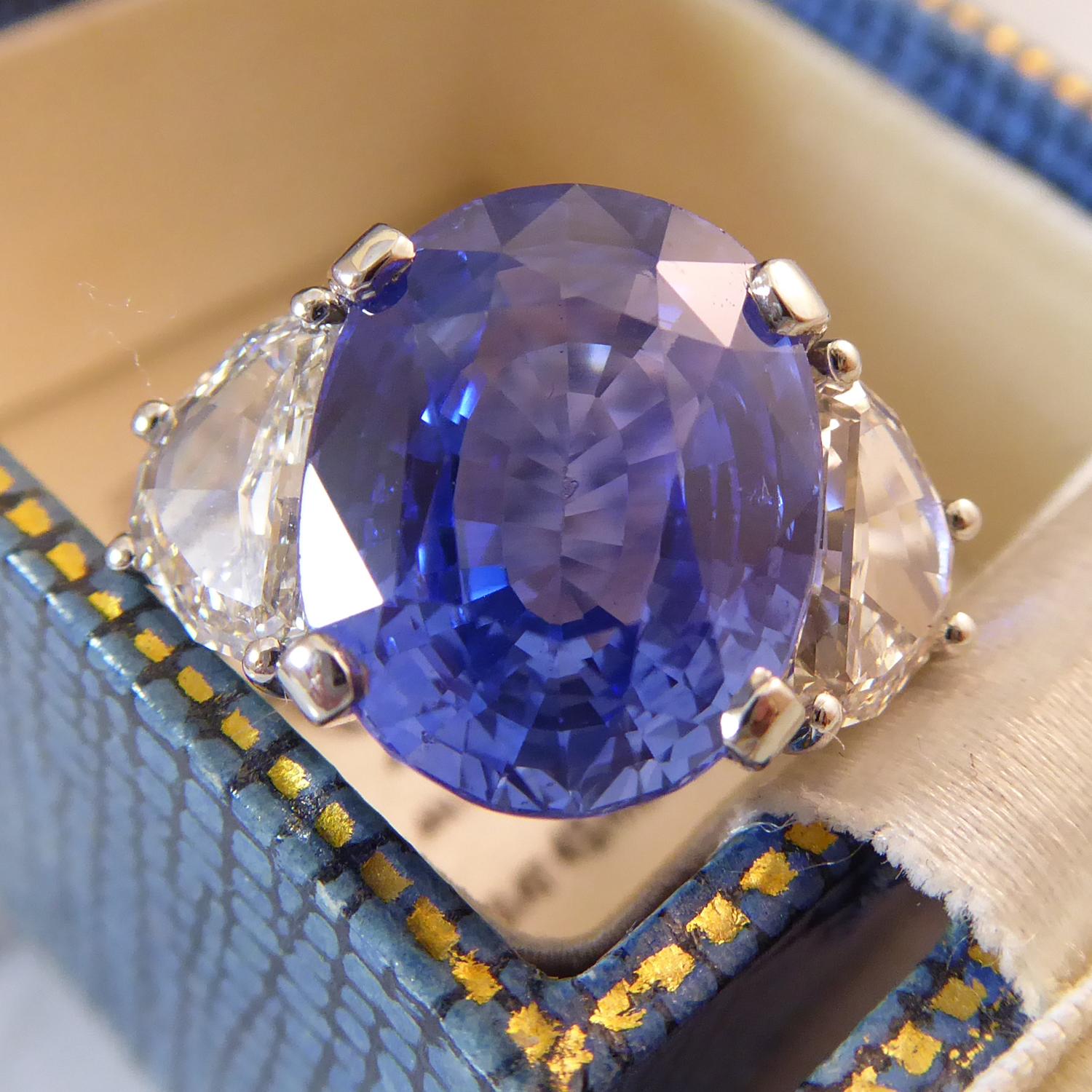 7.58 Carat Sapphire and Diamond Engagement Ring, New Handmade Platinum Setting 4