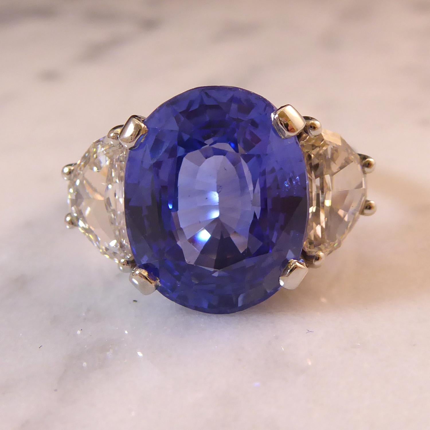 Art Deco 7.58 Carat Sapphire and Diamond Engagement Ring, New Handmade Platinum Setting